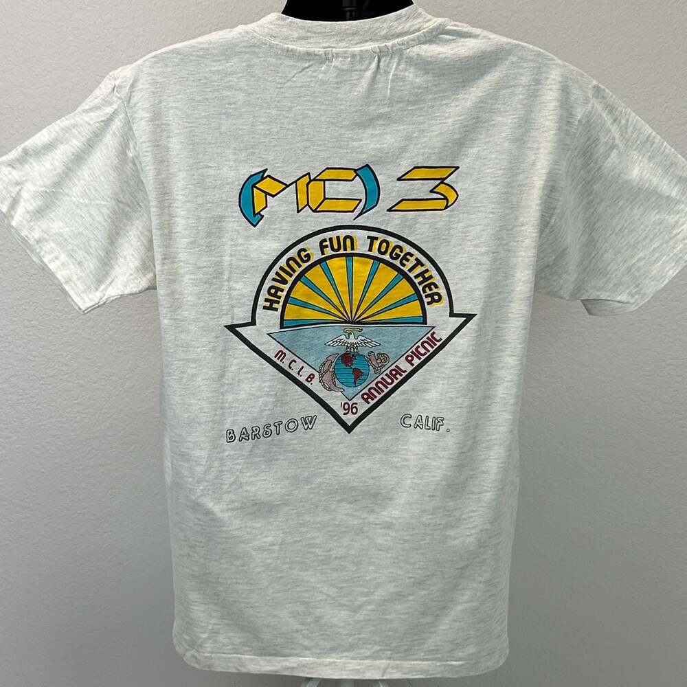 Vintage 90s USMC Marine Corps MC3 T Shirt L Large Military MCLB Barstow USA Gray